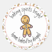 Cute Gingerbrood Man Homemade Cookies + Trees Fun Ronde Sticker (Voorkant)