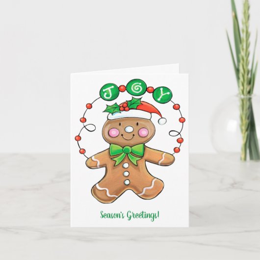 Cute Gingerbrood man, Kerstkoekjesjoy Feestdagen Kaart (Voorkant)