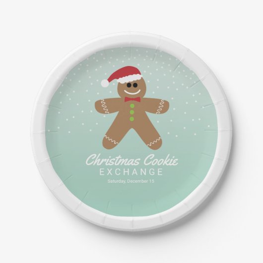 Cute Gingerbrood Man met kerstkoekjesuitwisseling Papieren Bordje (Voorkant)