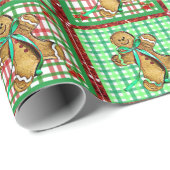 Cute Gingerbrood Man pakt kerstcadeaubonen aan Cadeaupapier (Rol Hoek)