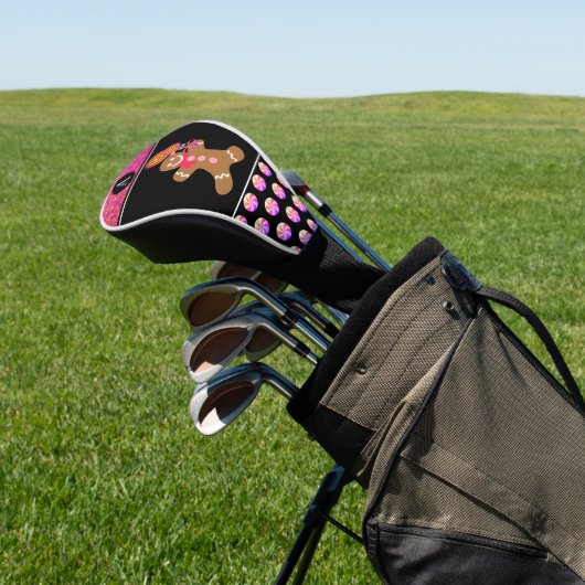 Cute Gingerbrood Man Pink Glitter Monogrammed Golfheadcover (Insitu)