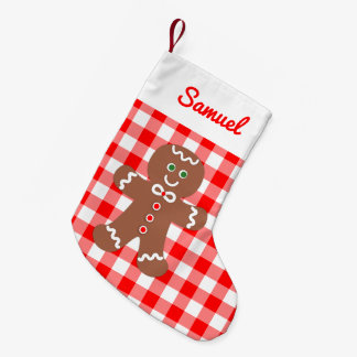 Cute Gingerbrood Man Red Gingham Monogram Kleine Kerstsok