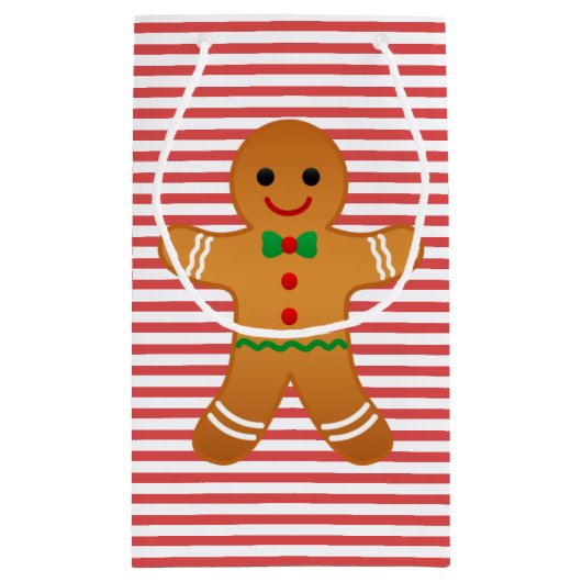 Cute Gingerbrood Man - Red Striged Kerstmis Klein Cadeauzakje (Achterkant)