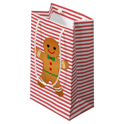 Cute Gingerbrood Man - Red Striged Kerstmis Klein Cadeauzakje (Voorkant Gekanteld)