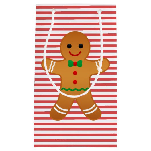 Cute Gingerbrood Man - Red Striged Kerstmis Klein Cadeauzakje (Voorkant)