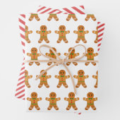 Cute Gingerbrood Man & Red Striped Kerstmis Inpakpapier Vel (In situ)