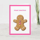 Cute Gingerbrood Man Roze Kerstmis Feestdagen Kaart (Voorkant)