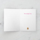 Cute Gingerbrood Man Roze Kerstmis Feestdagen Kaart (Binnen)