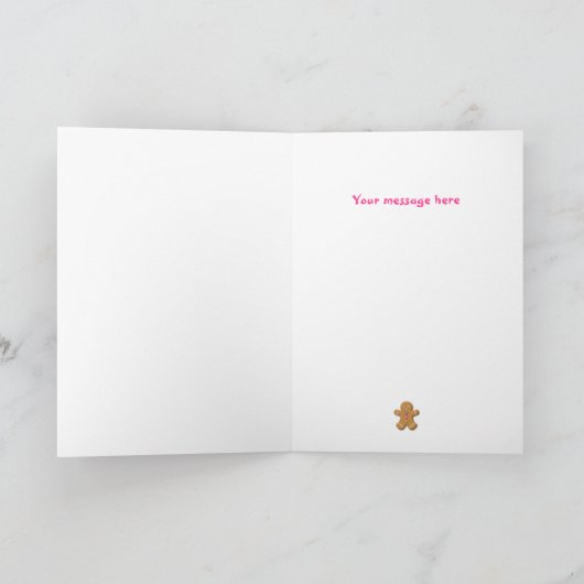 Cute Gingerbrood Man Roze Kerstmis Feestdagen Kaart (Binnen)