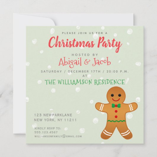 Cute Gingerbrood Man | Sage Green Kerstparty Kaart (Voorkant)