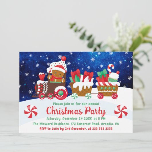 Cute Gingerbrood Man Train Kinder Kerstmis Kaart (Staand voorkant)