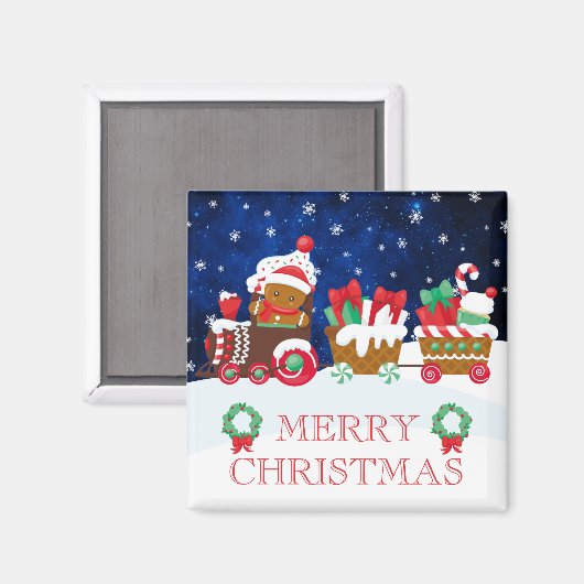 Cute Gingerbrood Man Train Merry Kerstmis Magneet (Voorkant / Achterkant)