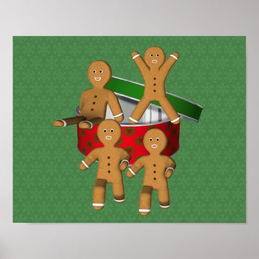 Cute Gingerbrood Men Cookies Kerstfeestdag Poster (Voorkant)