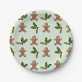 Cute Gingerbrood Men en Holly Pattern Kerstmis Papieren Bordje (Voorkant)