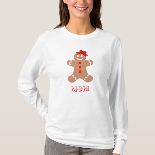 Cute Gingerbrood met Bow Ma Red Brown White T-shirt (Voorkant)