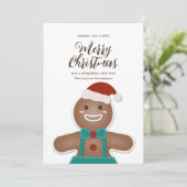 Cute Gingerbrood met Kerstmis met Santa Hat Merry Feestdagenkaart (Staand voorkant)