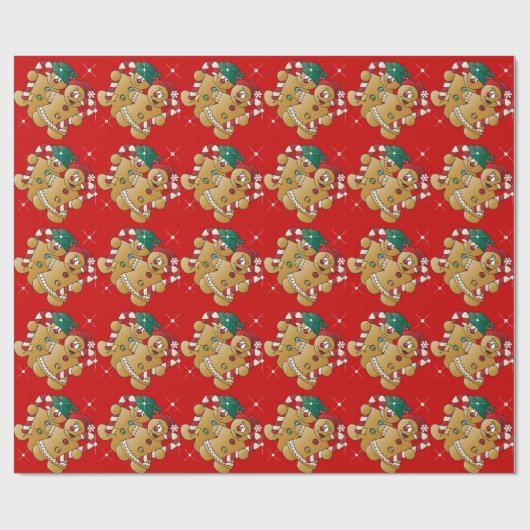 Cute Gingerbrood met kerstparen Cadeaupapier (Vlak)