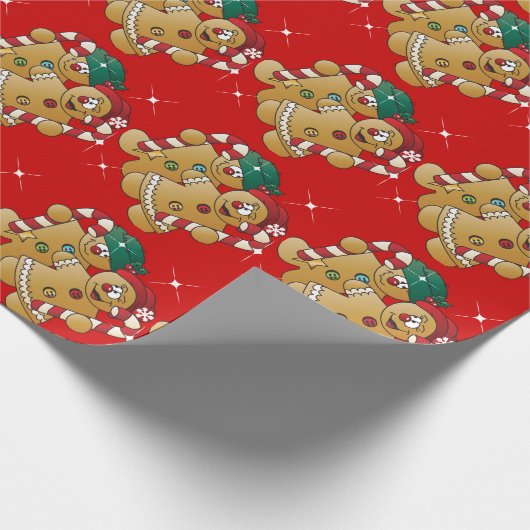 Cute Gingerbrood met kerstparen Cadeaupapier (Hoek)