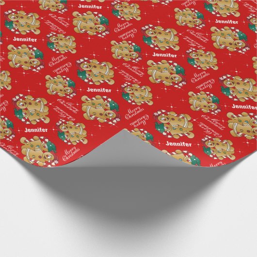 Cute Gingerbrood met kerstparen Cadeaupapier (Hoek)