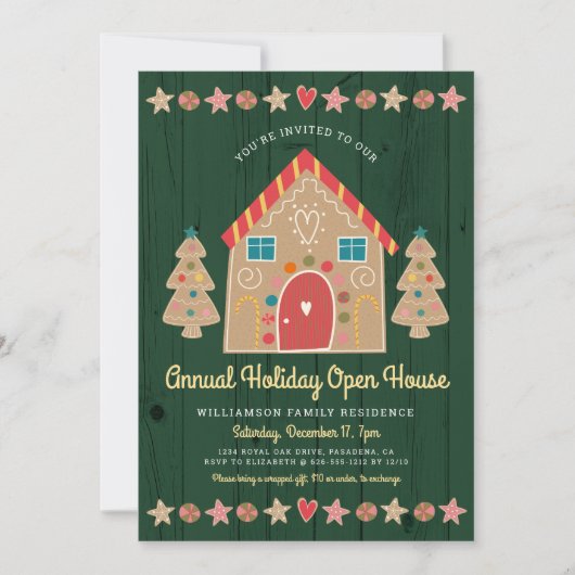 Cute Gingerbrood Open House Green Rustige Kerstmis Kaart (Voorkant)