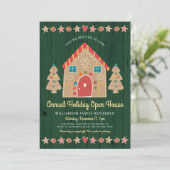 Cute Gingerbrood Open House Green Rustige Kerstmis Kaart (Staand voorkant)
