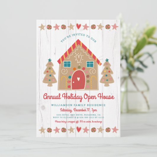 Cute Gingerbrood Open House Rustige kerstfeestdag Kaart (Staand voorkant)
