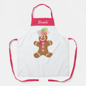 Cute Gingerbrood Roze Wit Gepersonaliseerd bakken  Schort (Voorkant)