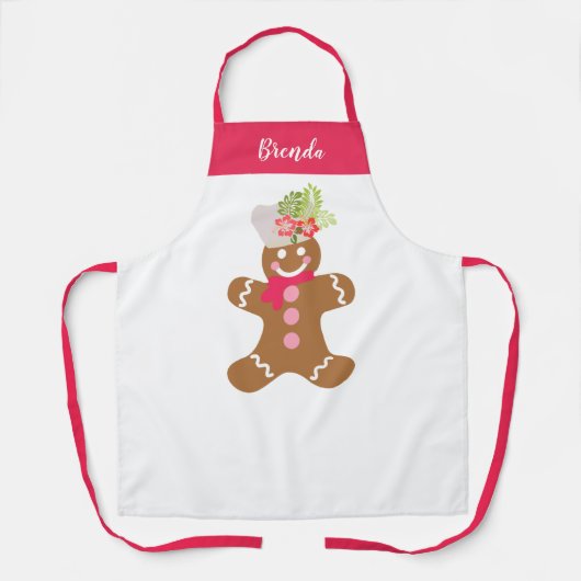 Cute Gingerbrood Roze Wit Gepersonaliseerd bakken  Schort (Voorkant)