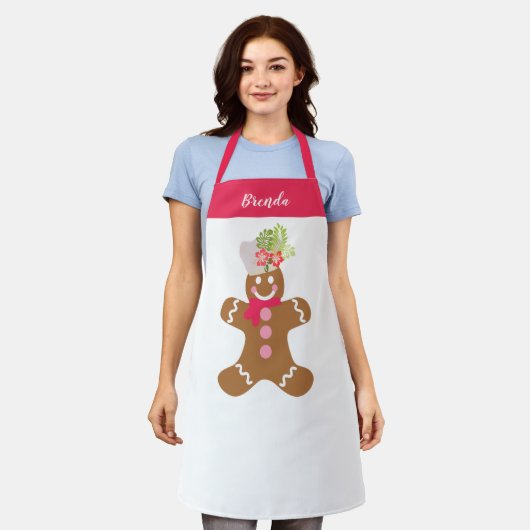 Cute Gingerbrood Roze Wit Gepersonaliseerd bakken Schort (Gedragen)