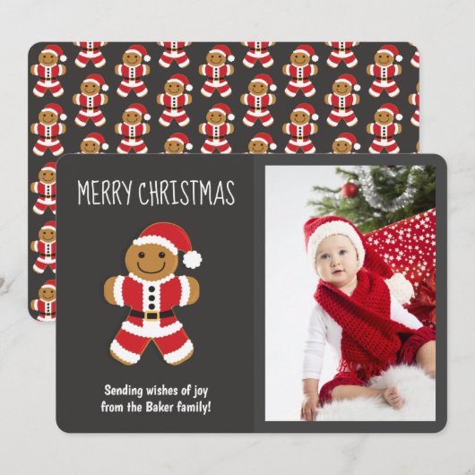 Cute Gingerbrood Santa-kerstfoto Feestdagenkaart (Voorkant / Achterkant)