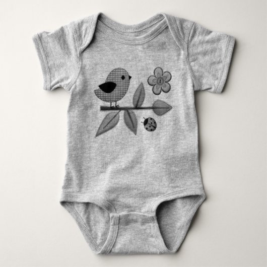 Cute Gingham Bird and Ladybug Garden Art Romper (Voorkant)