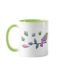 Cute Gingham Bird met Pastel Leaves