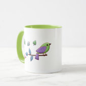 Cute Gingham Bird met Pastel Leaves Mok (Voorkant links)