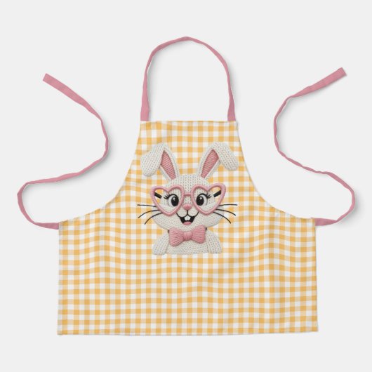 Cute Gingham Bunny Pink Heart Glasses  Schort (Voorkant)