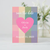 Cute Gingham Heart Save the Date (Staand voorkant)