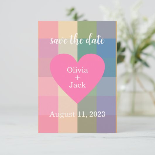 Cute Gingham Heart Save the Date (Staand voorkant)