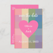 Cute Gingham Heart Save the Date (Voorkant / Achterkant)