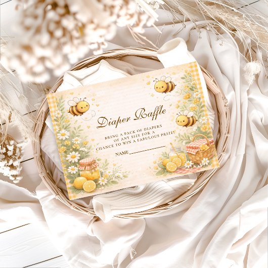 Cute Gingham Honey Bee Diapper Raffle Informatiekaartje