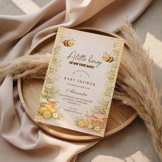 Cute Gingham Honingbij Baby Shower Kaart