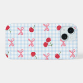 Cute Gingham Kersen iPhone Hoesje met Strik Coquet 15 Case (Achterkant horizontaal)