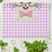 Cute Gingham Konijn Roze Hart Bril  Theedoek (Gevouwen)