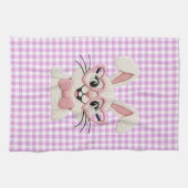 Cute Gingham Konijn Roze Hart Bril  Theedoek (Horizontaal)