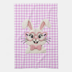 Cute Gingham Konijn Roze Hart Bril Theedoek