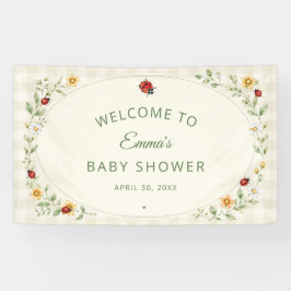 Cute Gingham Lieveheersbeestje Wilde Bloem Baby Sh Spandoek