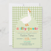 Cute Gingham Neutral Silly Goose Baby Shower  Kaart (Voorkant)