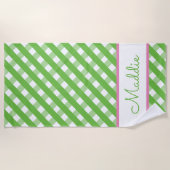Cute Gingham Personalized Beach Towel Strandlaken (Voorkant)
