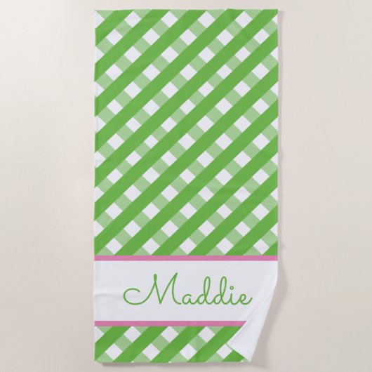 Cute Gingham Personalized Beach Towel Strandlaken (Voorkant)