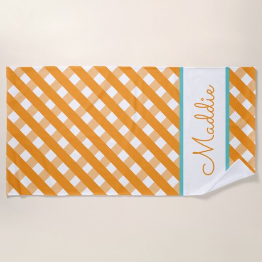 Cute Gingham Personalized Beach Towel Strandlaken (Voorkant)