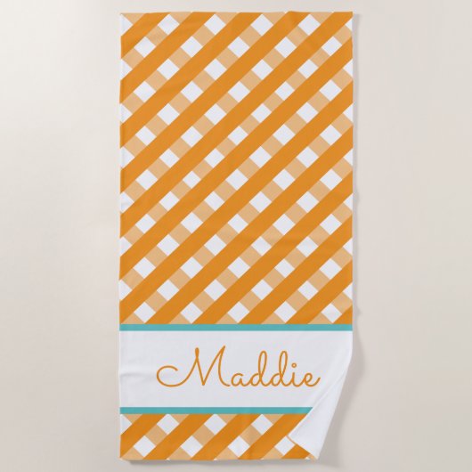 Cute Gingham Personalized Beach Towel Strandlaken (Voorkant)
