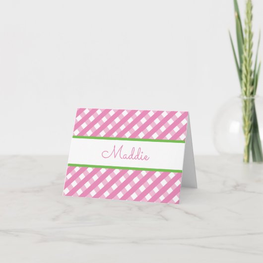 Cute Gingham Personalized Folded Note Cards Bedankkaart (Voorkant)